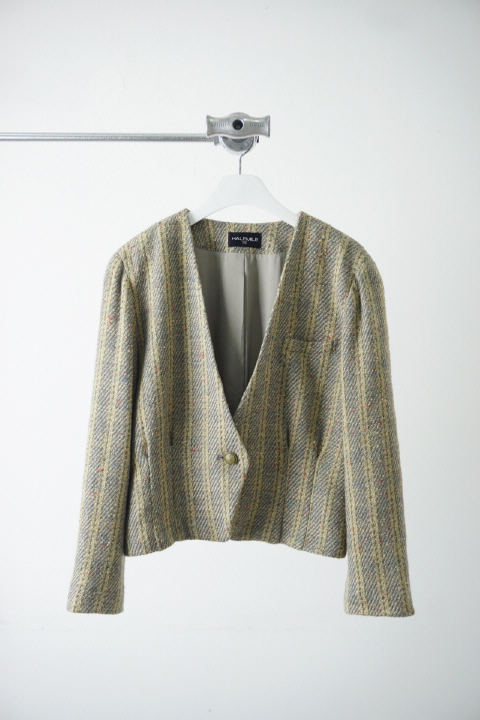 HALFMINE cashmere wool tweed padded crop jacket