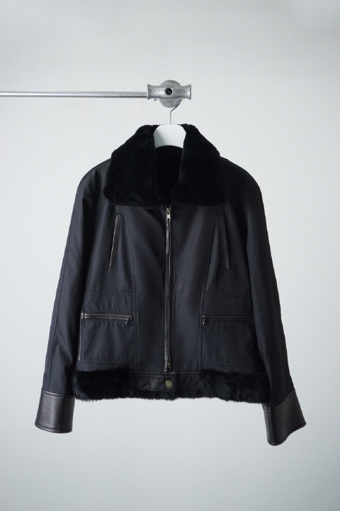 Fur lining nylon two-way zipper jacket