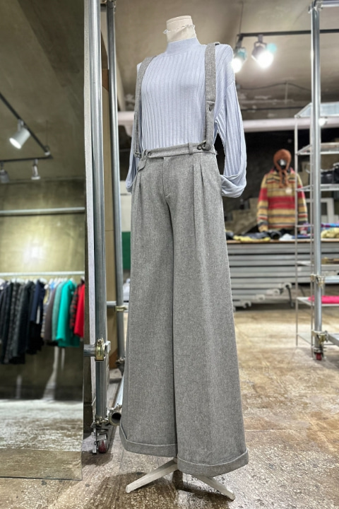 MiKi MIALY cashmere wool long leg wide pants removable strap